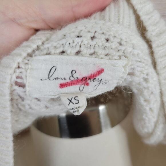 Lou & Grey Women’s Cable Knit Open Cardigan Ivory Pockets Size XS - Picture 5 of 6
